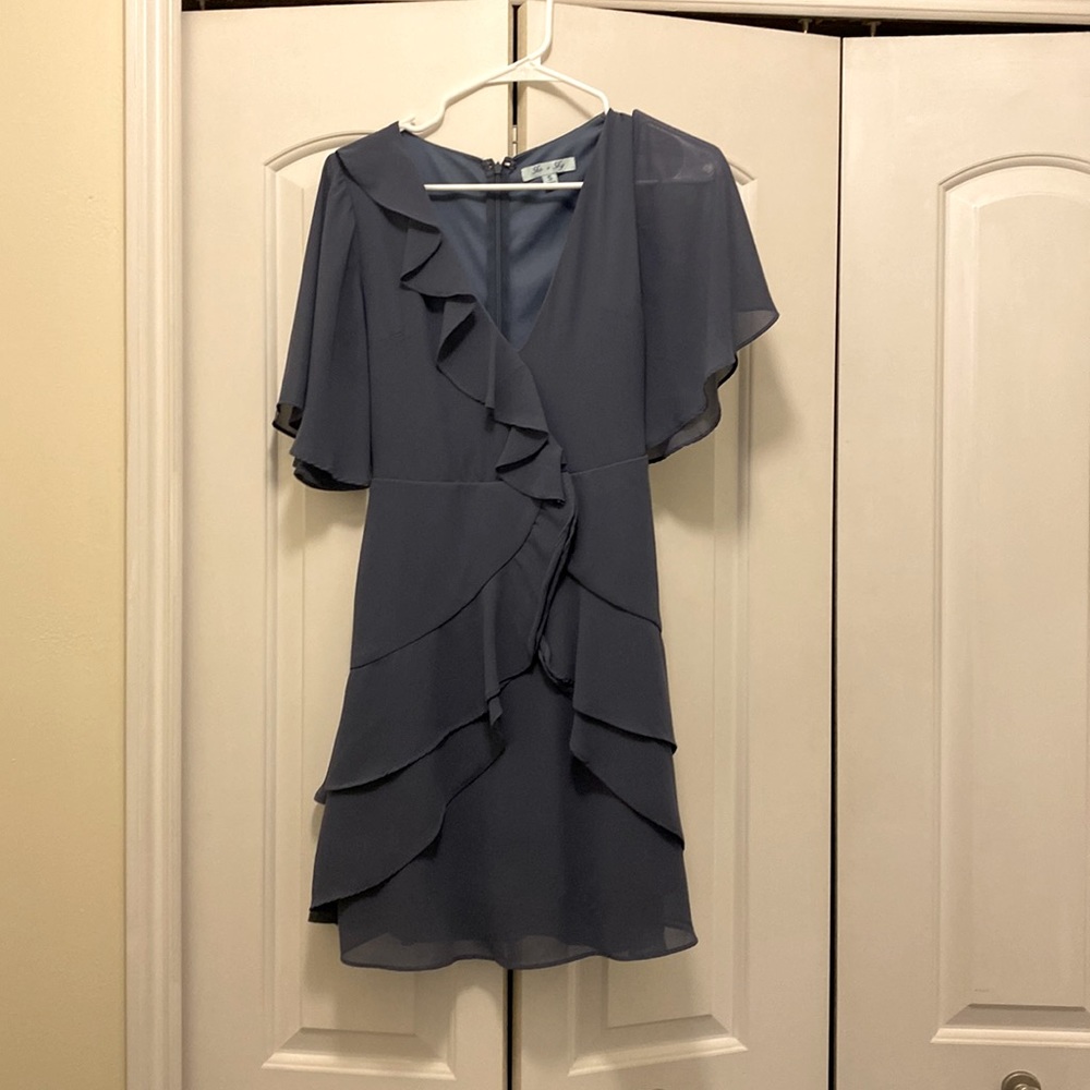 Short Short Sleeve Ruffle Blue Dress